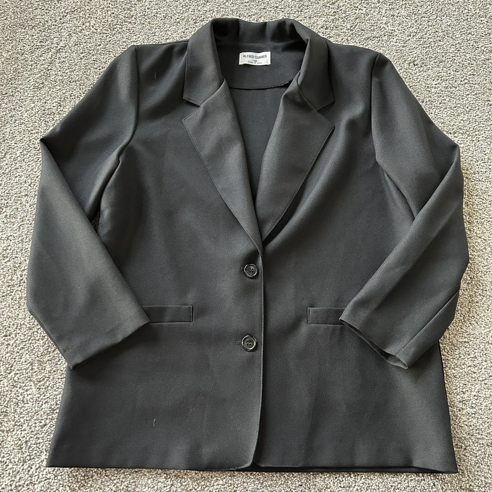 Vintage Alfred Dunner Black Twill Blazer Jacket Womens 12 Two Button USA Office